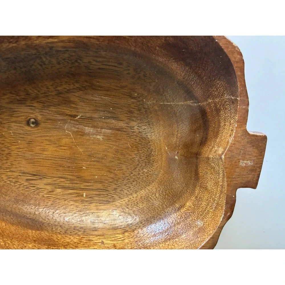Pineapple Bowl‎ Monkey Pod Wood Carved Tray Dish Hawaii Vintage